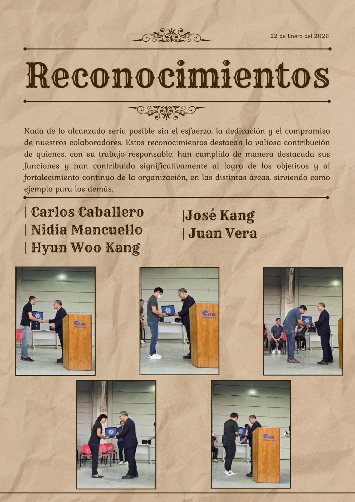 Reconocimiento a colaboradores